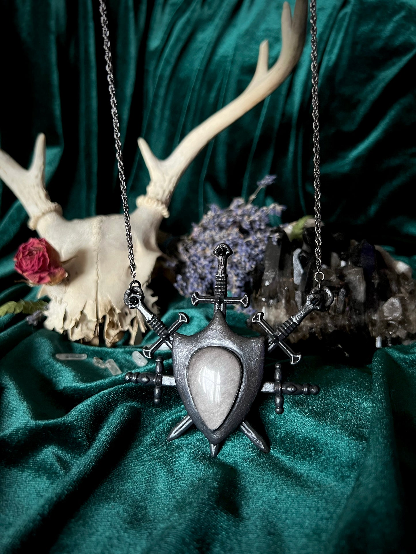 Five of Swords Shield - Silver Sheen Obsidian