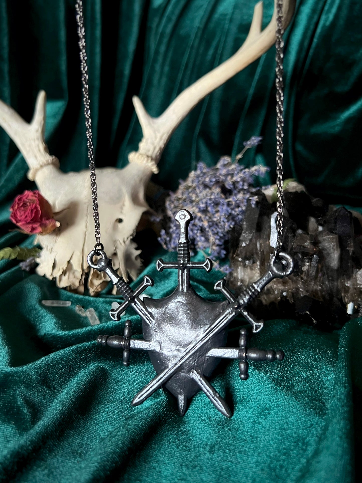 Five of Swords Shield - Silver Sheen Obsidian