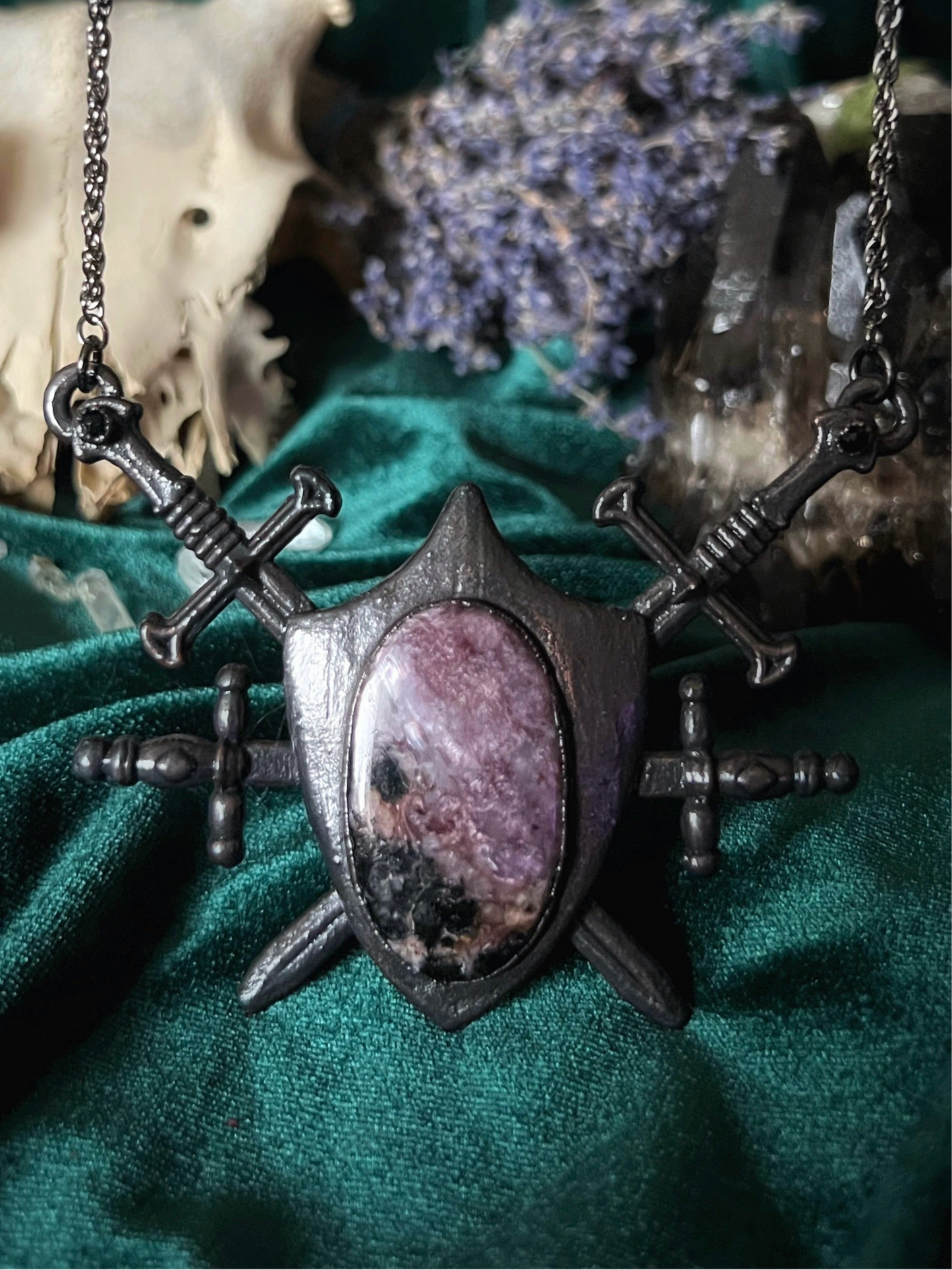 Four of Swords Shield - Charoite