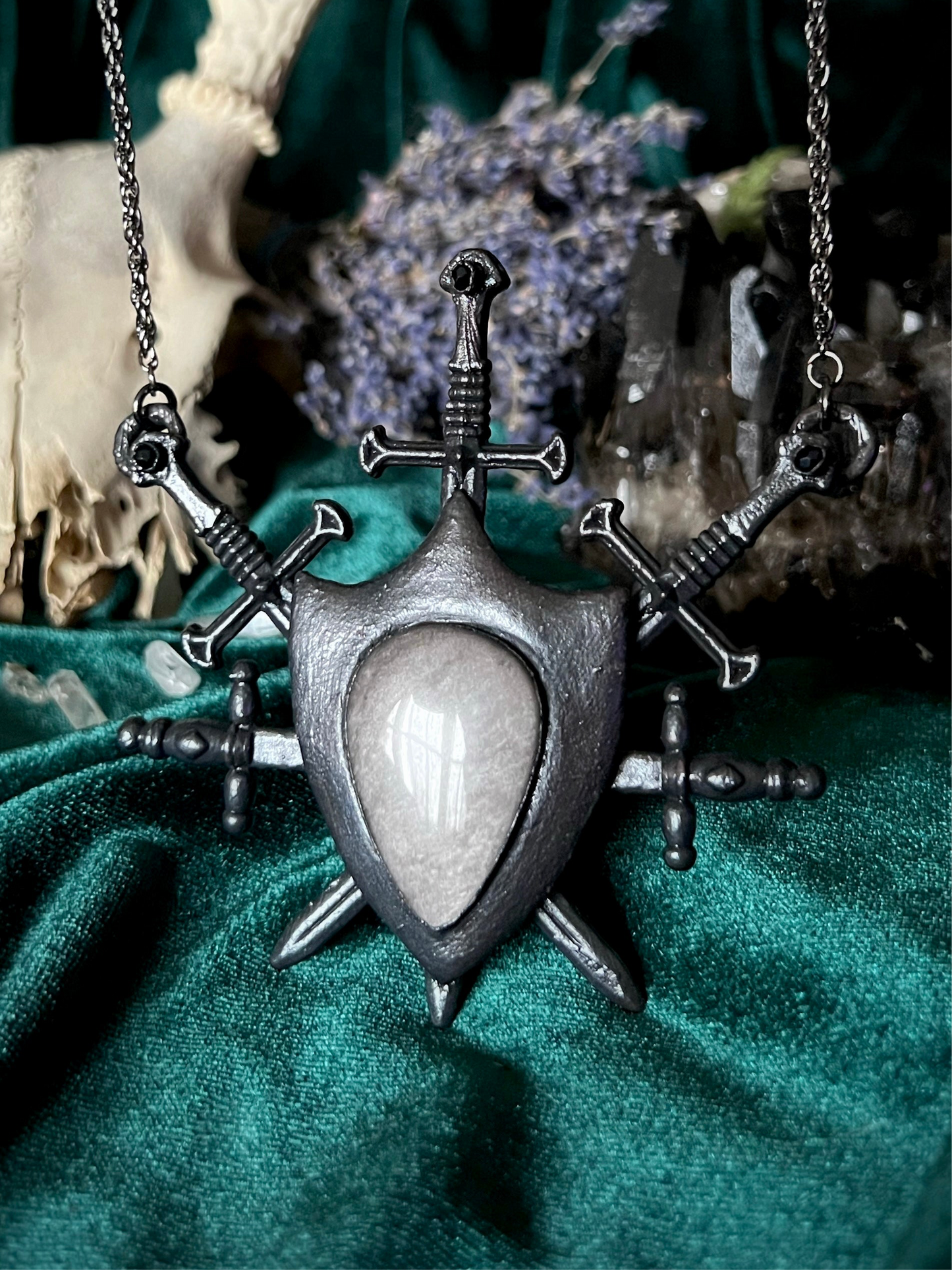 Five of Swords Shield - Silver Sheen Obsidian