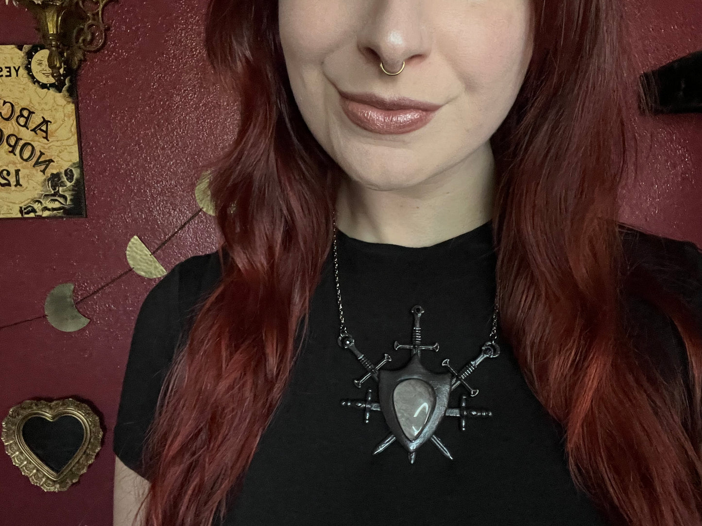 Five of Swords Shield - Silver Sheen Obsidian