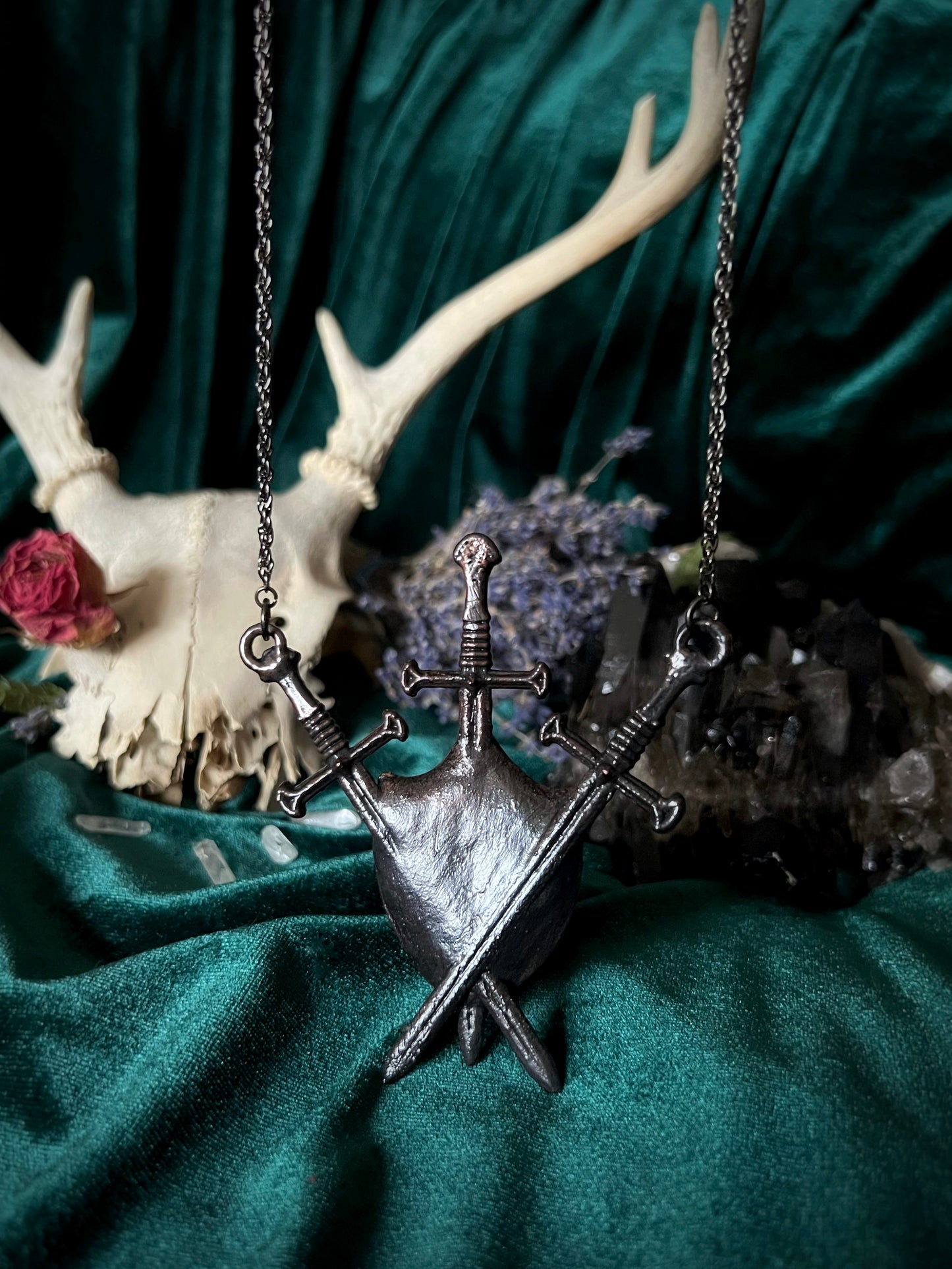 Three of Swords Shield - Silver Sheen Obsidian