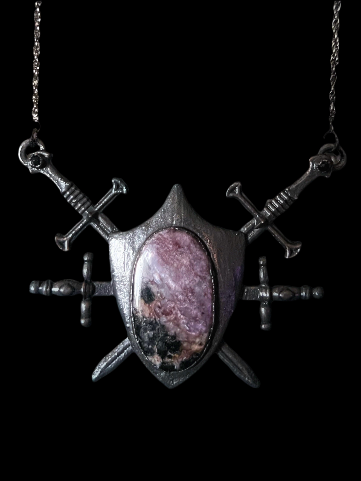 Four of Swords Shield - Charoite