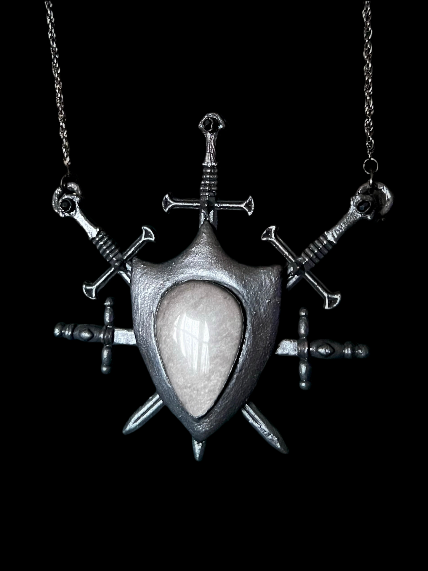 Five of Swords Shield - Silver Sheen Obsidian