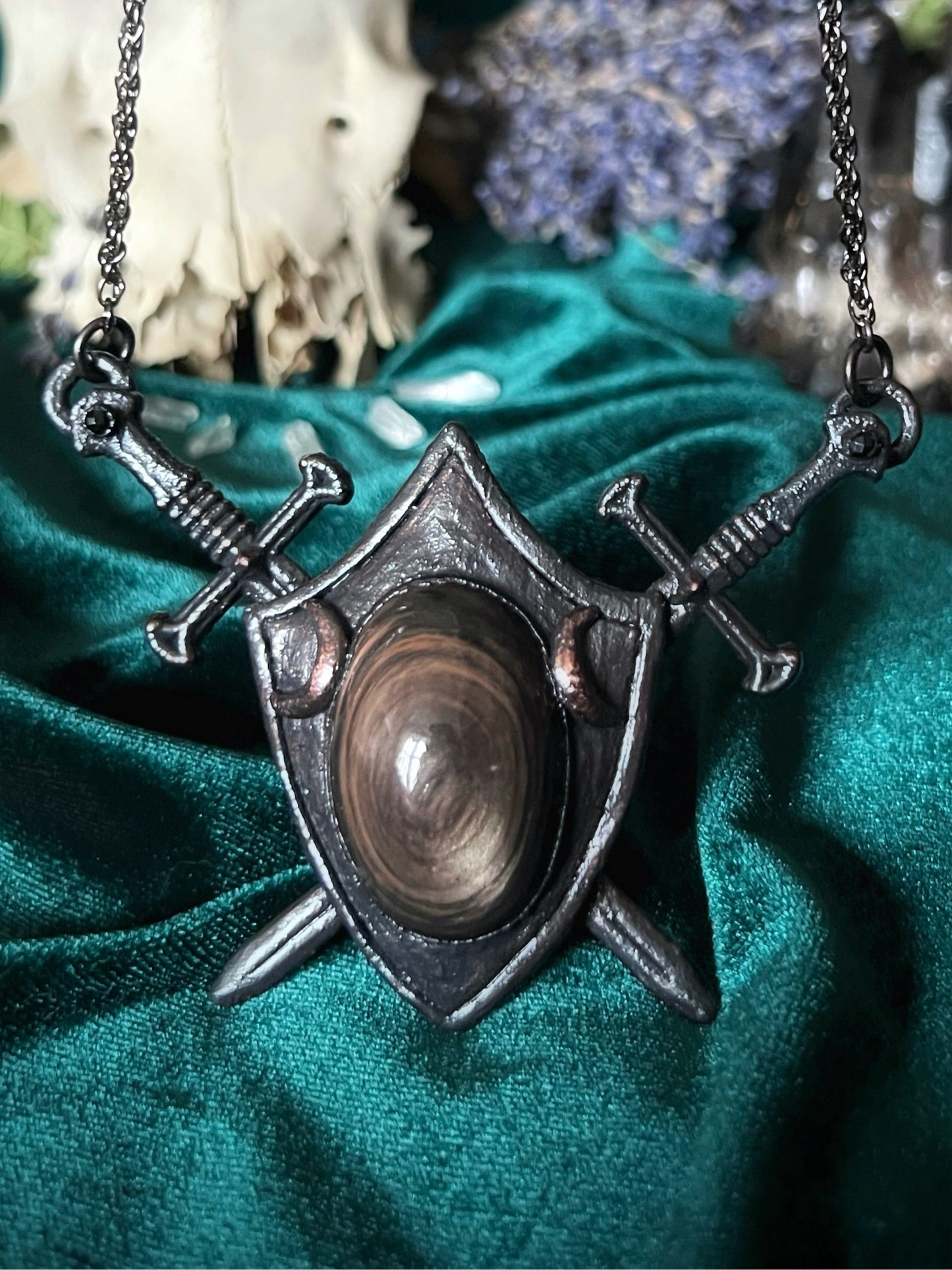Two of Swords Shield - Copper Sheen Obsidian