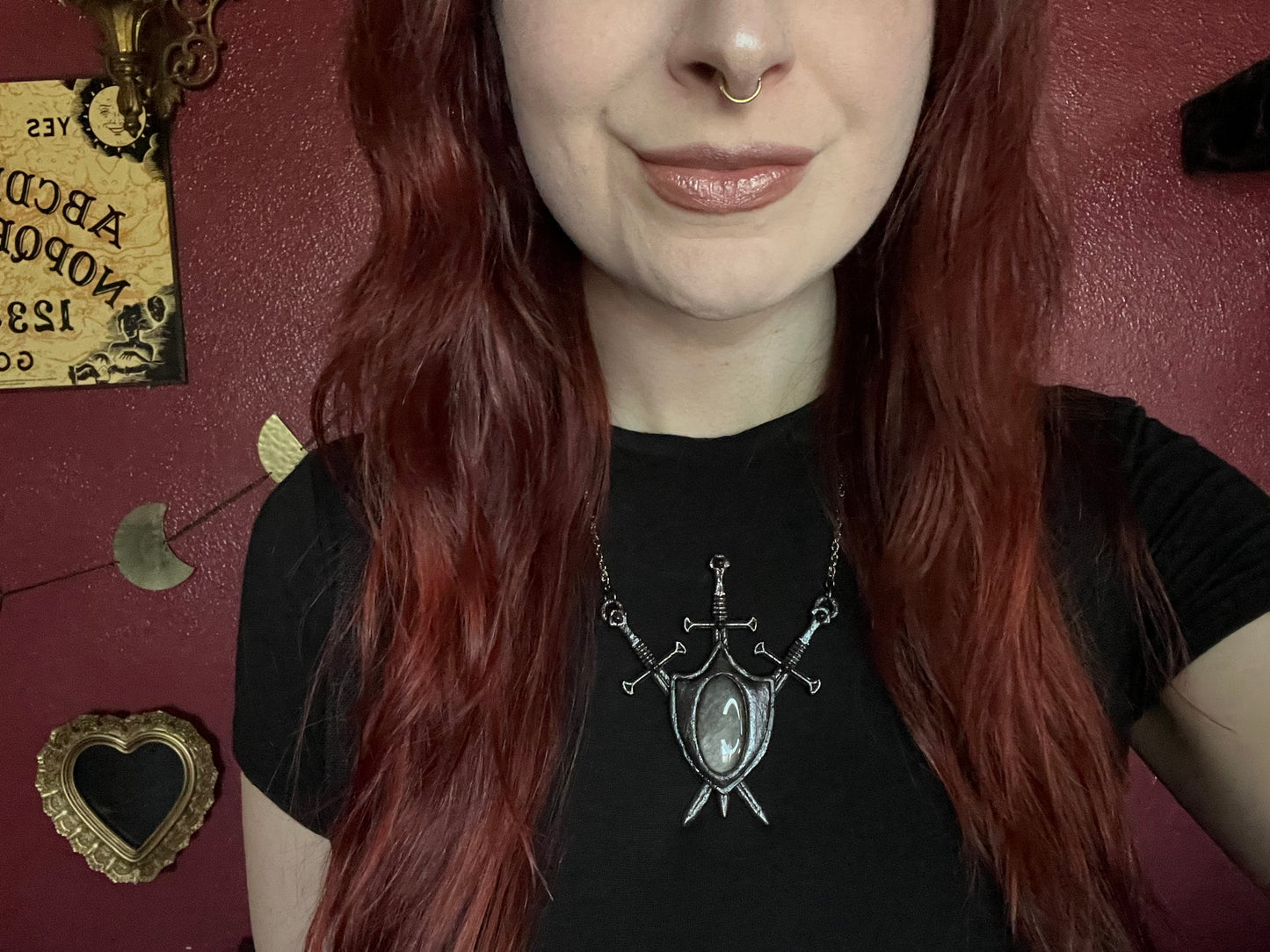 Three of Swords Shield - Silver Sheen Obsidian