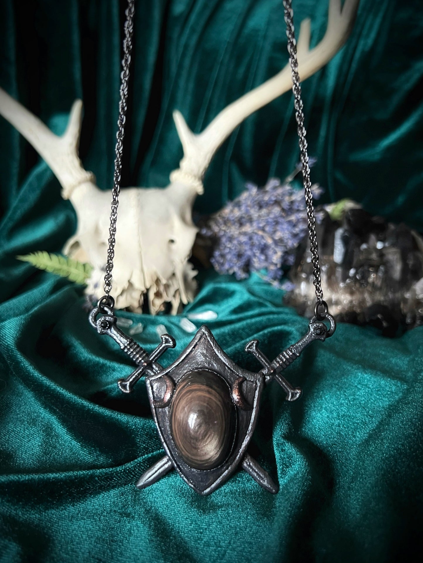 Two of Swords Shield - Copper Sheen Obsidian