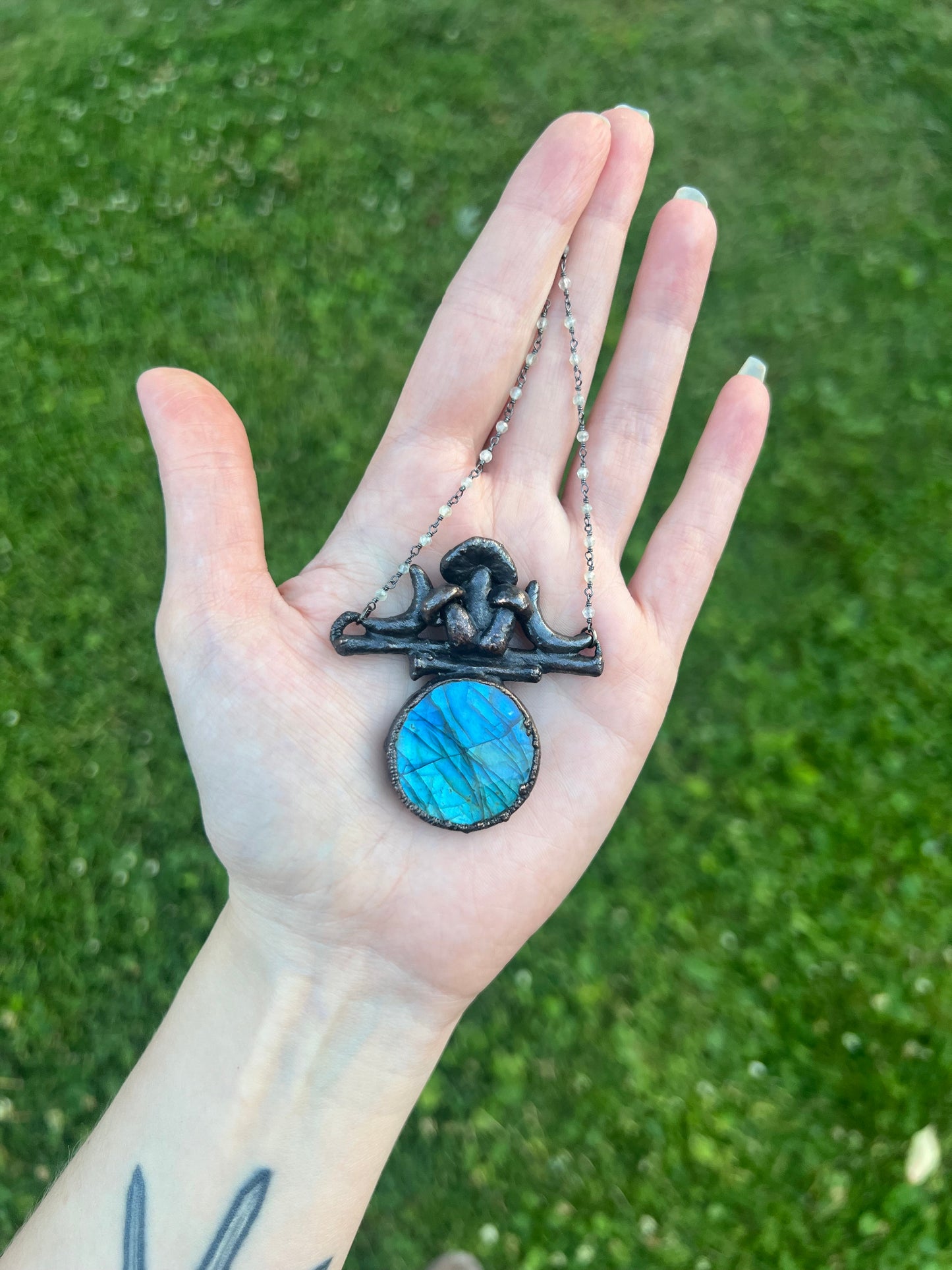 Labradorite Mushroom Moons Necklace