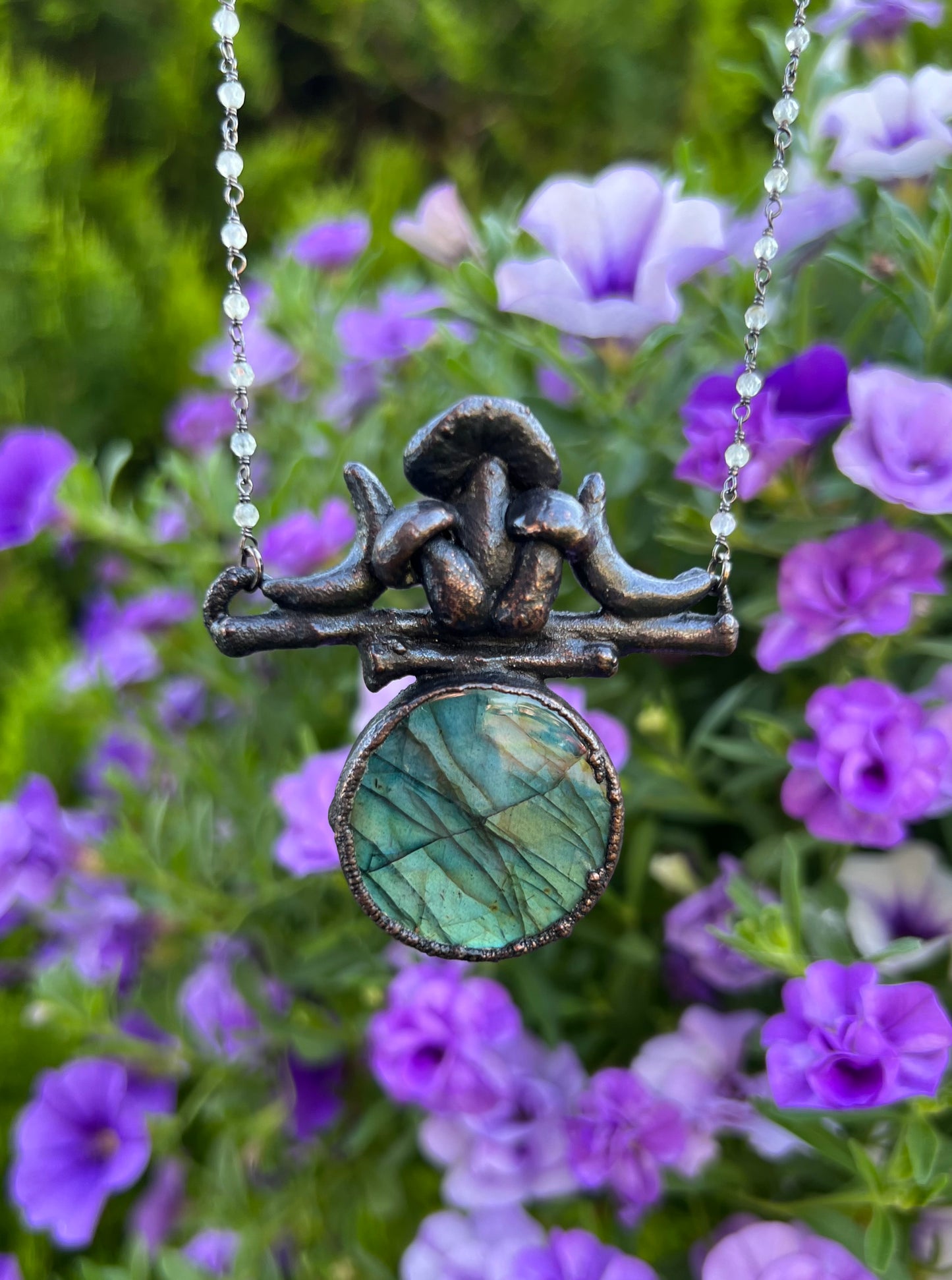 Labradorite Mushroom Moons Necklace