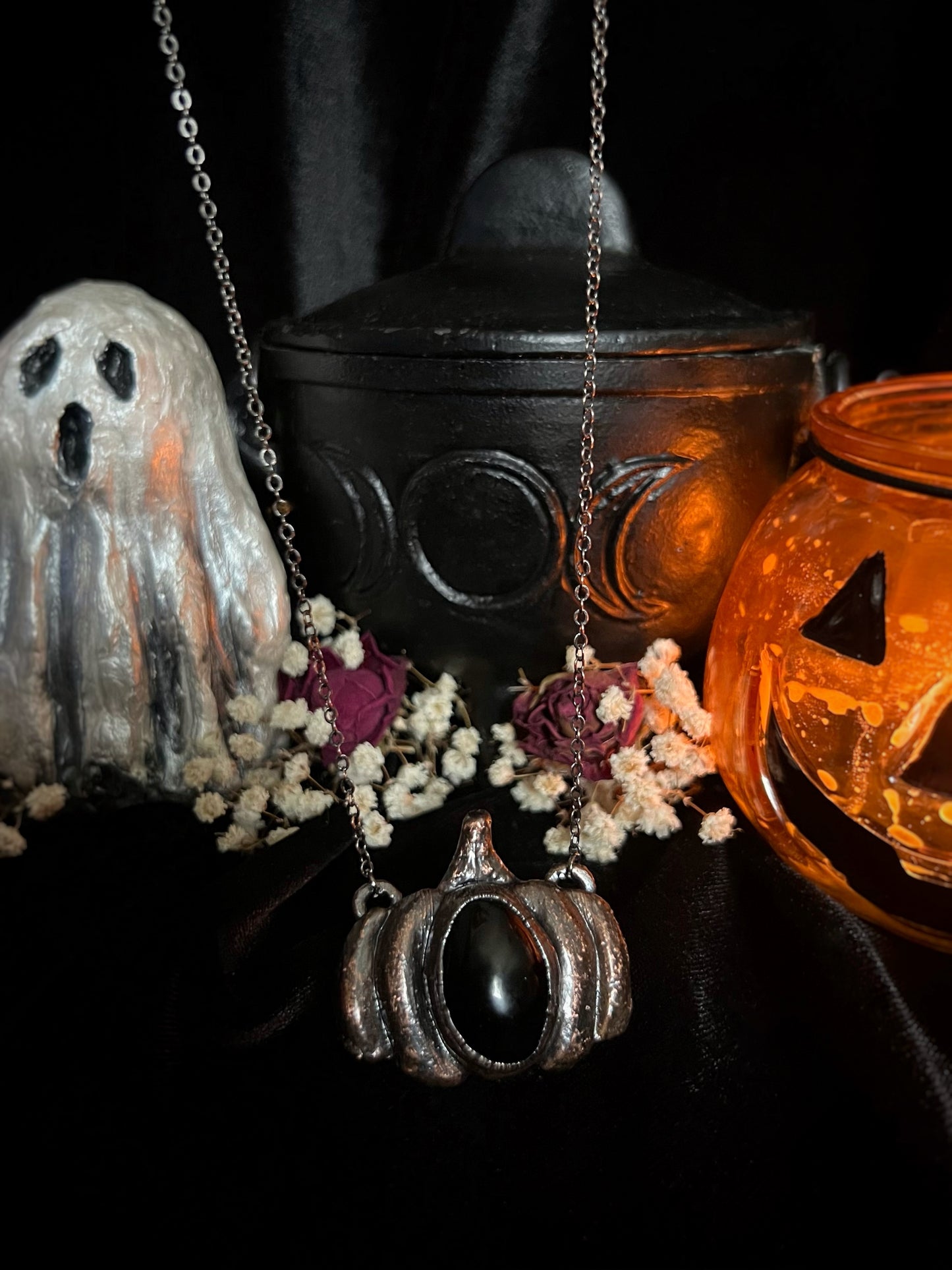 Black Onyx Pumpkin Necklace