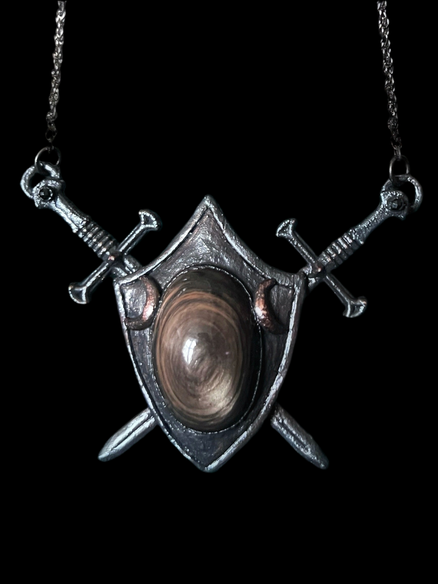 Two of Swords Shield - Copper Sheen Obsidian